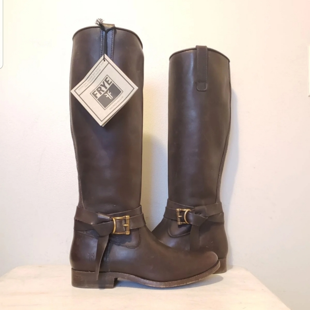 Frye 7 melissa knot tall leather boots brown